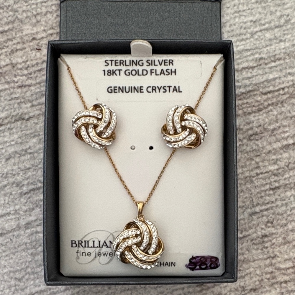 Gold and Silver Crystal Necklace and Earring Set